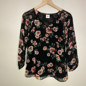 Cabi 3595 women SMALL Garden Blouse roses floral sheer feminine
